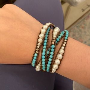 Chan Luu Turquoise and Freshwater Pearl Wrap Bracelet